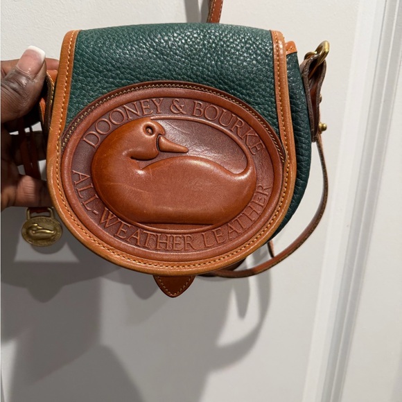 Rare Vintage Dooney & Bourke Big Duck Crossbody Bag In Green and Tan - Picture 5 of 11